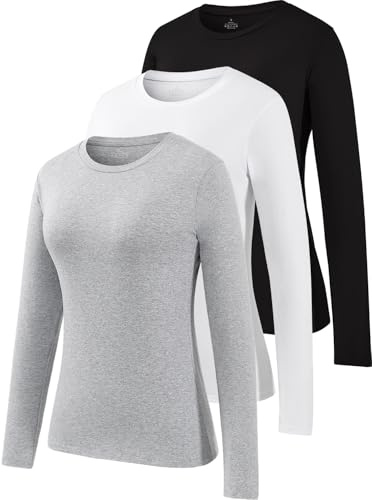 Star Vibe 3 Pack Damen Thermo Langarm Sportshirt Longsleeve Langarmshirts Für Damen Baumwolle Running Top Damen Langarm Basic Shirt