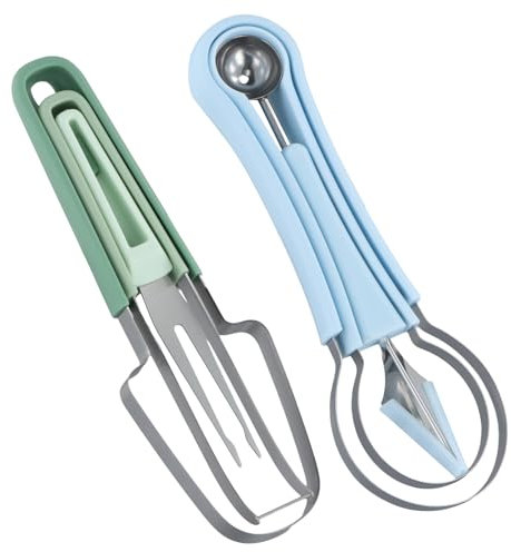 Chstarina Watermelon Cutter, 3-in-1 Watermelon Fork Slicer Cutter, 2 Pack Melon Cutter Knife, Watermelon Popsicle Cutter, Stainless Steel, Fruit Fork for Kitchen, Camping
