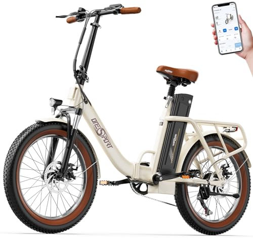 ONESPORT OT16-2 Klapprad E-Bike, E Bike 20 Zoll mit 250W Motor und 48V 17Ah Abnehmbaren Akku, Geschwindigkeit 25km/H, LCD-Display und Bluetooth Connect, Fahrrad Elektro Für Stadtpendler (Blanc Cassé)