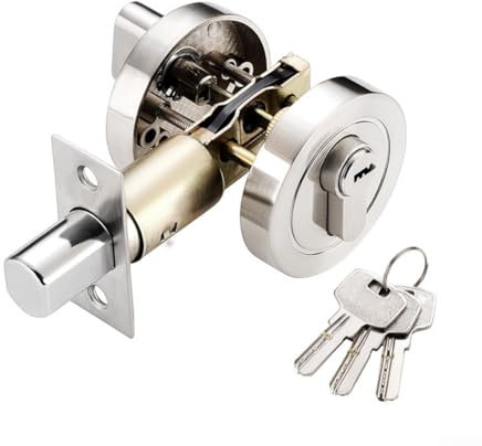 Single Cylinder Deadbolt, Door Lock Round Deadbolt Lock Stainless Steel Door Locks with Keys Invisible Modern Door Locks Entrance Door Passage Door(Silver)
