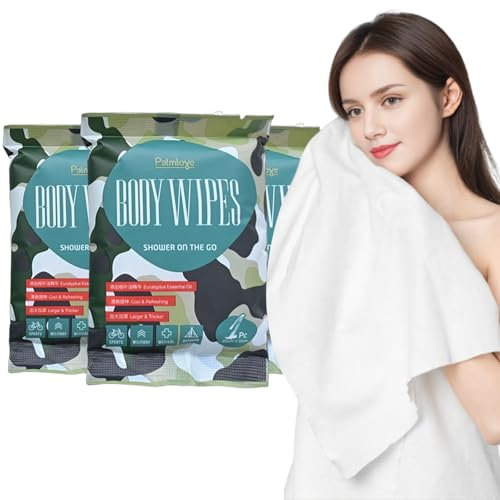 TIEJIANDAN Deodorizing Shower Wipes for Bathing No Rinse 【30*20 INCHES】 3PC, Extra Thick Large Body Wipes for Travel Gym Camping,Individual Packaging All Natural Wipes for Workout Yoga Training W009