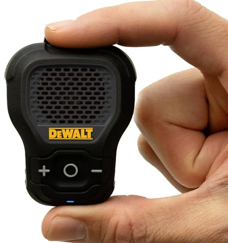 DEWALT Wearable Bluetooth Speaker [Onyx Edition - Black] Clip-On Wireless Jobsite Pro Water-Resistant Portable Speaker (Non- Magnetic), Mic for Hands-Free Music/Calls, Mini Speakers Bluetooth Wireless