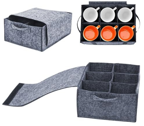 Baketron Tassenhalter Wohnmobil, Camping Geschirr Aufbewahrung mit Seitengriff,für 6 Tasse,Filztasche Schrank Geschirrhalter für Wohnmobil Campervan Küche - Grau