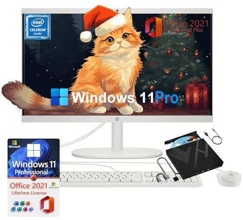 HP Office 2024 Pro Ordinateur de bureau tout-en-un 21,5 avec lecteur CD/DVD gratuit, écran FHD, Intel Celeron J4025, webcam, WiFi 6, Windows 11 Pro (32 Go de RAM, SSD de 2 To)