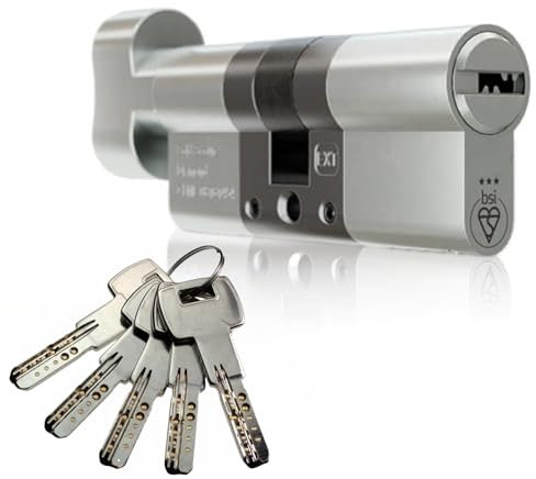 IRONWORX® Spectre Nickel 45mm (Turn) / 35mm (Key) (80mm) Maximum-Security Police Approved TS007 BSI 3 Star Euro Cylinder Door Lock with Escape Thumb Turn Function, Includes 5X Keys