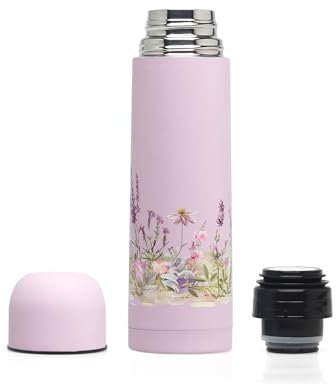 Kiokids | Termo para Líquidos 500 ml Lavanda | Antigoteo y Antiderrames | Acero Inoxidable con Doble Pared | Mantiene Frío 24h y Calor 12h | Cierre Hermético | Colección Petit Moments
