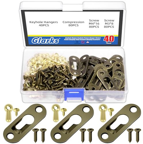 Glarks 280pcs 45 x 16mm Keyhole Hangers, Bronze Keyhole Shelf Hanger with Screw, Keyhole Shelf Brackets Hangers, Single Keyhole Hanging Plate for Wall Mounting Coat Rack, Wooden Board, Mug