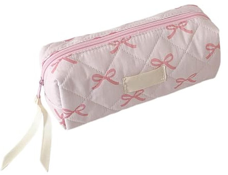 Niedliches Federmäppchen – Rosa Federmäppchen | Schminktasche mit Schleife | Federmäppchen mit Schleife | Niedliches Federmäppchen | Multifunktionale Make-up-Pinseltaschen | Tragbares Federmäppchen