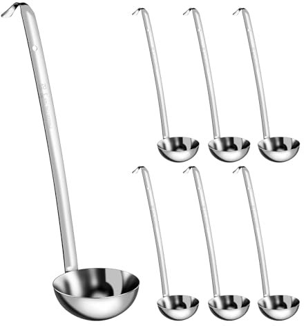 7Pcs Stainless Steel Soup Ladle 3oz Serving Ladle Spoon Soup Long Soup Pan Ladle Soup Ladle Small Sauce Ladle Long Handle Serving Ladle for Soups, Stews, Gravy (3oz)