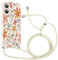 Kueqeay Coque avec Cordon pour iPhone 16 6,1 avec Motif Fleur Blanc Case, Aesthetic Silicone étui avec Collier Réglable Corde Souple TPU Antichoc Housse de Protection pour Femmes, 01