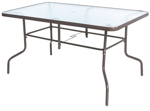 LOLAhome Mesa de jardín Classic de Cristal y Acero | De 150x90x75 cm | Resistentes: Cristal Templado, Acero anticorrosión | para 6 Personas | para Exterior | Classic