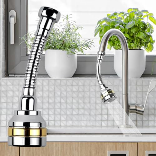 VGECEE 2 Pz Estensione per Rubinetto in Acciaio Inox, Aeratore Lungo Rubinetto Cucina, Girevole a 360° Flessibile Estensione del Rubinetto, Prolunga per Rubinetto per Lavello Cucina, Lavandino Bagno