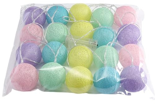 Mateju Lichterkette Innen Batterie, Kugel Lichterkette mit Fernbedienung 8 Modi Cotton Ball Lights Batteriebetrieben Baumwollkugeln Lichterkette für Zimmer, Innen Deko (Mehrfarbig,5M/50LED)