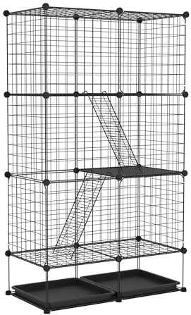 FIVMEN Gabbia grande per gatti a 3 piani in metallo con 2 scale fai da te per gatti, per esterni, rimovibile, per gatti e gatti, 74 x 37 x 126 cm