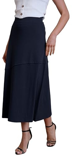 Enorsia Womens Jersey Midi Skirt A-Line Fit with Seam Detail Soft Breathable Fabric Elastic Waistband Flowy Casual Work Skirt for Office Travel & Daily Wear