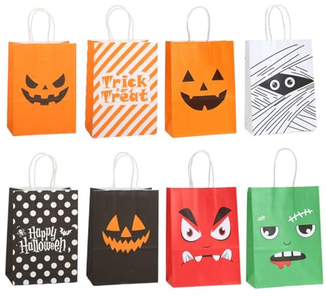 OIXYEY 8 Stück Halloween Candy Tüten,15 * 8 * 21Cm,Halloween Tüten Papiertüten,Partytüten Papiertüten Geschenktüten Set Mit Stickern Für Halloween Kleine Geschenke, Halloween Mitgebsel