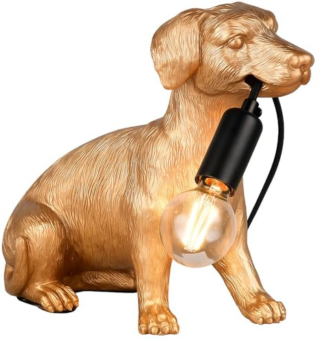 LED Tischleuchte Tierfigur gold Beistellleuchte Retro Filament Nachttischleuchte dimmbar, Dackel, 4W 470Lm warmweiß, LxBxH 28x13x23,5 cm
