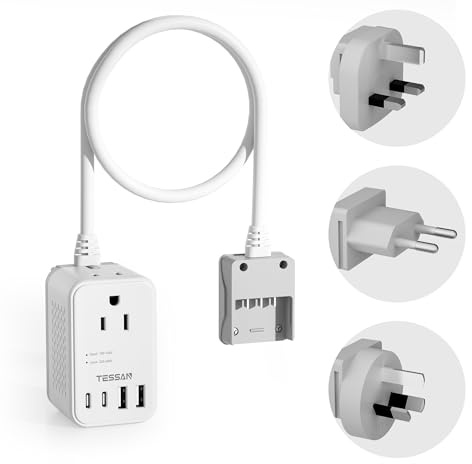 TESSAN 220 to 110 Voltage Converter US to Europe, International Travel Power Adapter with 4 USB Ports(2 USB C), 2 AC and EU/UK/AU Plug Universal Power Converter Adapter Combo, Step Down Transformer