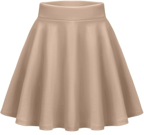 Zeagoo Damkjol basic solid mini skater kjol sommar korta kjolar mångsidig stretchig hög midja A-linje tenniskjol danskjol, Beige, M