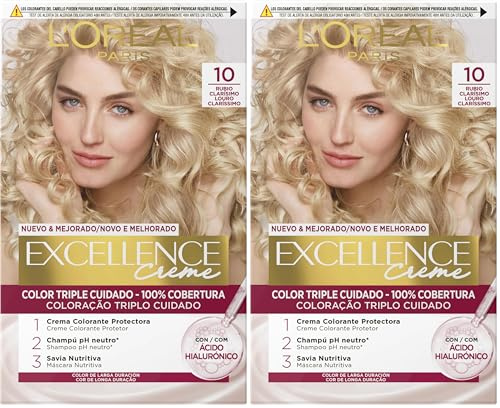 L´ORÉAL PARIS Excellence Creme Tinte Permanente - Tono 10 Rubio Clarísimo Aclarado (Paquete de 2)