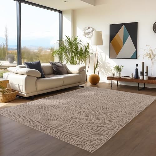 Teppium Teppich 240x340 cm Beige Vintage Design Bouclé Schlingenflor Skandi Stil Modern Weich Strapazierfähig Pflegeleicht XL Teppich für Wohnzimmer Esszimmer Schlafzimmer