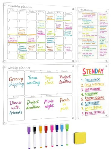 THMINS Acrylic Fridge Calendar Magnetic, Set of 4 Clear Acrylic Magnetic Calendar for Fridge, Monthly Weekly Planner Boards for Home Office, 40x30cm and 30x20cm