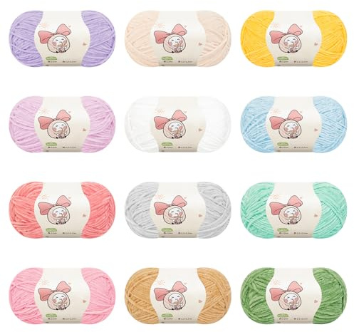 Aeelike Feines Chenille Garn zum Häkeln, 12×50g Chenille Yarn Set, Mützen | Superweichem Häkelgarn für Anfänger, Warme Plüschwolle Amigurumi Häkelwolle, Strickgarn für Decken, Schals