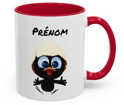 Teecustom Mug Cartoon Personnalisé avec Prénom – Calimero – Tasse Mignonne Originale (Noir,Bleu,Rouge) (Rouge)