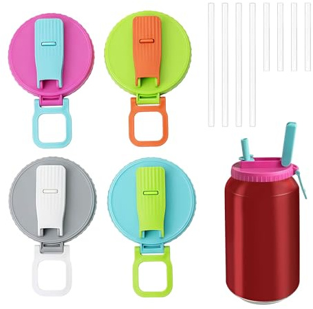 Luminaverde Can Lids, Set of 4 Can Closures & Covers for Beverage Cans, Reusable Silicone Lids with Straw