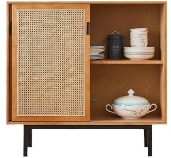 Yinj9562fg Buffet d'appoint Buffet en Bois de frêne, Petit Meuble Rangement rotin à Double Porte for Salle Manger, Armoire Vaisselle Couche avec Rangement