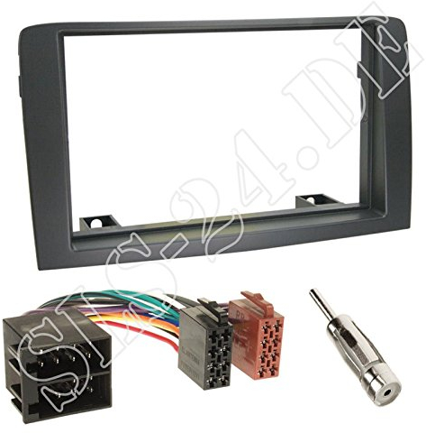 Einbauset : Autoradio Doppel-DIN 2-DIN Radioblende Radio Blende Halterung grau + ISO Radioanschlusskabel/Radio Adapter + Antennenadapter für FIAT Idea (350) 2003 -> 2011