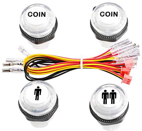 Reyann 4 Stück/Packung 5V LED beleuchtete Knopf-1P / 2P Spieler-Start-Knöpfe / 2x Münzen-Knöpfe für MAME/JAMMA/Kampf-Spiele/Säulengang-Videospiele