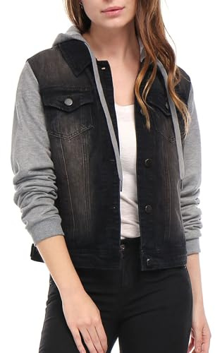 Allegra K Veste en jean à capuche avec cordon de serrage avec poches pour femmes Costume d'Halloween Le noir XL