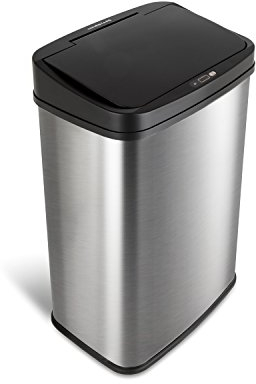 Ninestars DZT-50-28 Automatic Touchless Motion Sensor Rectangular Trash Can, 13 Gal, Black Trim