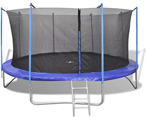 vidaXL Five Piece Trampoline Set 3.96 m Safety Net Pad Rain Cover Ladder Kids