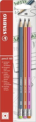 Bleistift mit Radierer - STABILO pencil 160 - My STABILO Journal - 3er Pack - petrol, orange, pink - Härtegrad HB