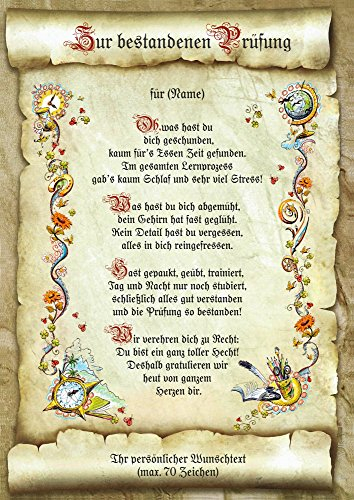 Die Staffelei Geschenkkarte Bestandene Prüfung Urkunde A4 / Witziges Gedicht auf hochwertigem Papier/besondere Geschenkidee zur bestandenen Prüfung