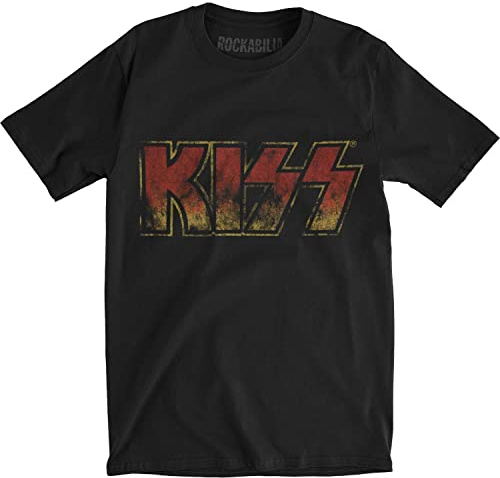 Rockoff Trade Men's Kiss Classic Logo Vintage T - Shirt, Black (Black Black), X-Large