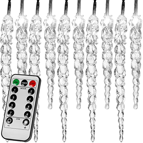 VOLTRONIC 40 LEDs Lichterkette Eiszapfen, innen und außen, IP44, Modell- und Farbwahl, kalt-weiß, Fernbedienung