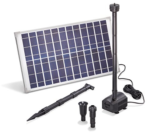 esotec Solar Teichpumpeset 25 1250 Pro, Komplettset, Sprinklerpumpe, Solarmodul 25W, Solarbrunnen für draußen, Wasserspiel Springbrunnen, Springbrunnenpumpe, Direktbetrieb 1,6m 1250l/h 101915