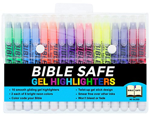 U.S. Office Supply Bibelsichere Textmarker, Set mit 16 Stück, 2 Sets mit 8 hellen fluoreszierenden Farben, trockene Bibel-Textmarker, kein Verlaufen, Verblassen oder Verschmieren, sichere Gel-Marker
