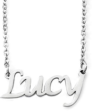 Kigu Lucy Personalised Name - Silver Tone Necklace - Adjustable Chain 16 - 19 - Incl Gift Packaging