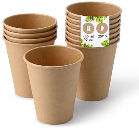 BIOZOYG 250x gobelets jetables 250 ml / 10 oz, Ø 90 mm marron - gobelet carton sans plastique et en matériaux durables - gobelet cafe
