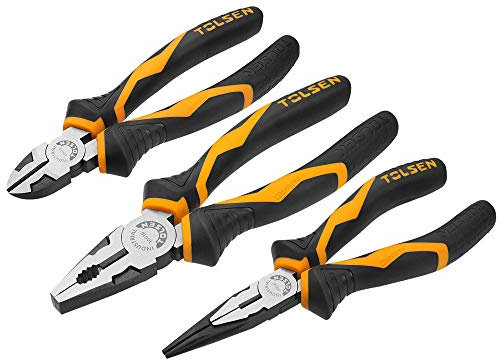 Tolsen Pliers Set 3-Piece Set - Professional Heavy Duty Pliers Set with 160mm Long-Nose Pliers, 160mm Diagonal Cutting Pliers and 180mm Combination Pliers