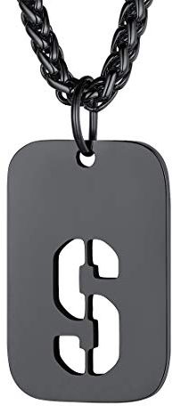 FindChic Herren Armee Stil Dog Tag Anhänger mit Buchstabe S Anhänger personalisierter Alphabet S Halskette