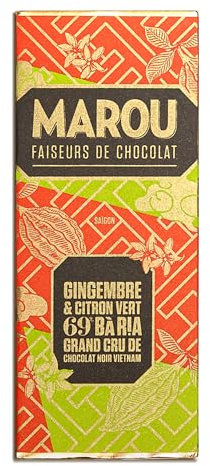 MAROU - Mini Tablette Chocolat Noir 69% Gingembre & Citron Vert - Grand Cru Ba Ria - 24 g - Sans Lécithine, Sans Gluten - Origine Vietnam