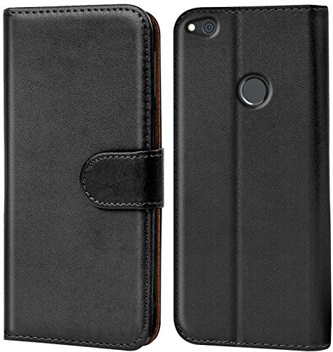 Verco Handyhülle für P8 Lite 2017 Hülle, Handyhülle für Huawei P8 Lite 2017 Tasche PU Leder Flip Case Brieftasche - Schwarz