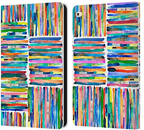 Head Case Designs Offizielle Ninola Handgemalte Streifen Multi Muster 4 Leder-Wallet-Hülle Kompatibel mit Apple iPad Air 2 (2014)