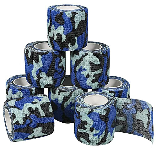 QiGui 8 Rollen Selbsthaftende Cohesive Bandage Camouflage Klebeband Kohäsive Bandage Pflasterverband Fingerpflaster Haftbandage Verband Fixierverband Elastische Binde Für Jagd Sport im Freien 5cm
