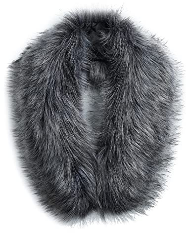 MAGIMODAC Fellkragen Pelzkragen Kunstfell Kunstpelz Fell Kragen Pelzschal Wie echt für Kapuze Kapuzenmantel Winter Parka Mantel Jacke (Grau mit weißen spitzen, 90cm/35.43’’)